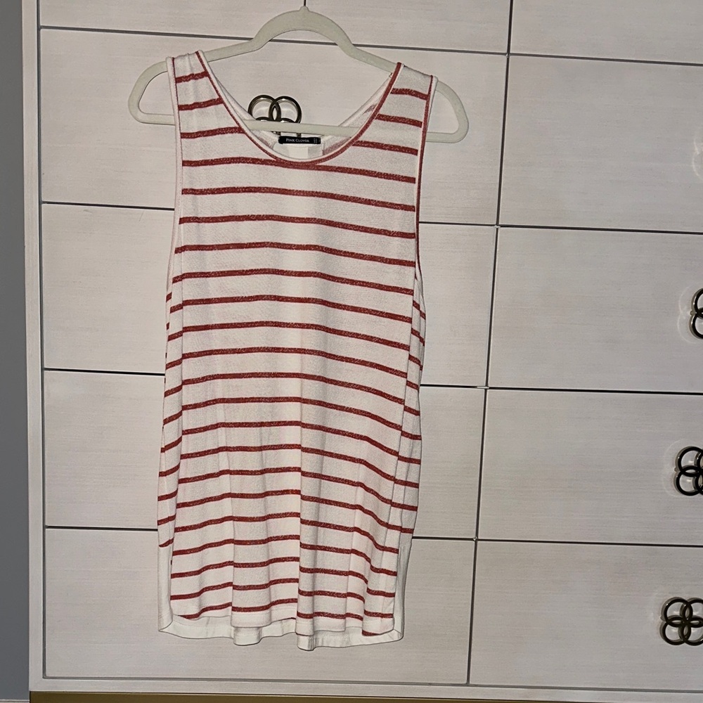 Pink Clover Red & White Striped Sleeveless Top | Size XL | Button-Back Detail